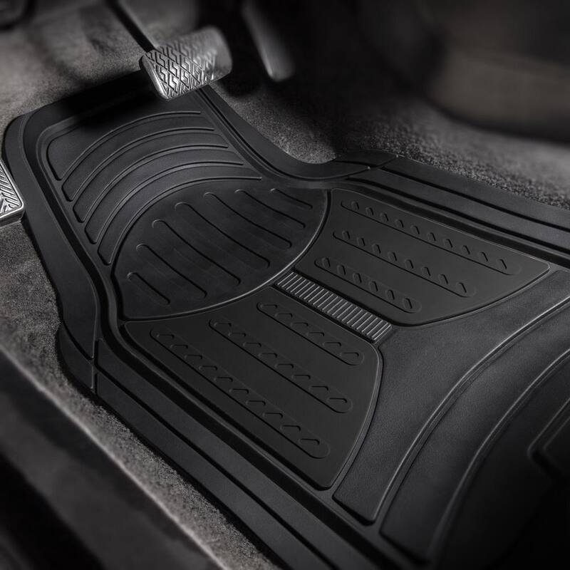 FH Group Black Trimmable Liners Heavy Duty Tall Channel Floor Mats - Universal Fit for Cars, SUVs, Vans and Trucks - Full Set - DMF11513BLACK