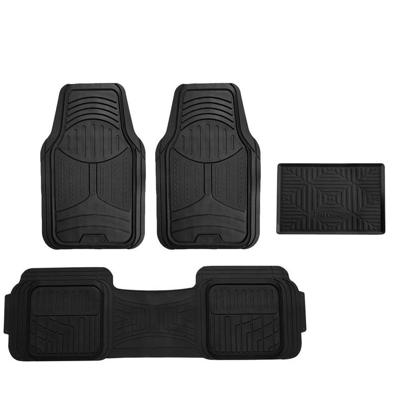 FH Group Black Trimmable Liners Heavy Duty Tall Channel Floor Mats - Universal Fit for Cars, SUVs, Vans and Trucks - Full Set - DMF11513BLACK