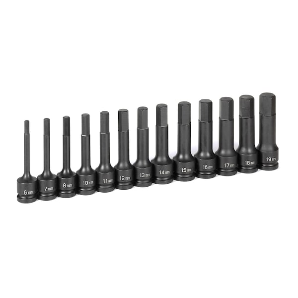 Grey Pneumatic SKT SET 1/2" DR 13 PC 4" MET HEX DRVR  I - GP1343MH