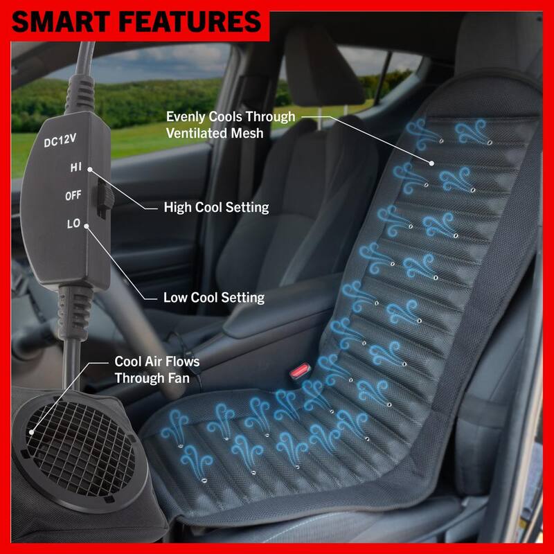Stalwart Cooling 18.5 in. L x 44.5 in. W 12-Volt Universal Electric Mesh Seat Cushion with 6 Adjustable-Speed Fans Black - 75-CAR2008