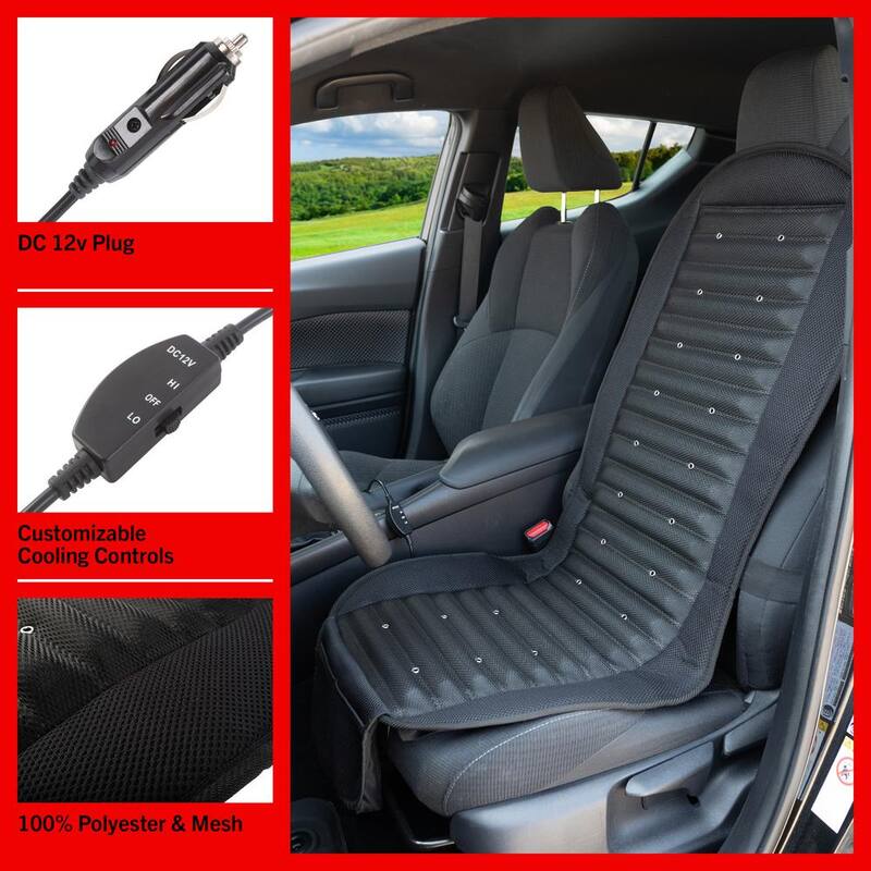 Stalwart Cooling 18.5 in. L x 44.5 in. W 12-Volt Universal Electric Mesh Seat Cushion with 6 Adjustable-Speed Fans Black - 75-CAR2008