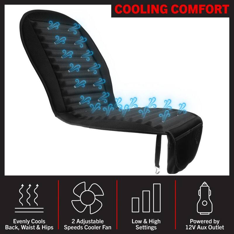 Stalwart Cooling 18.5 in. L x 44.5 in. W 12-Volt Universal Electric Mesh Seat Cushion with 6 Adjustable-Speed Fans Black - 75-CAR2008
