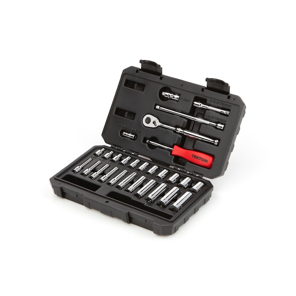 Tekton 1/4 Inch Drive 6-Point Socket and Ratchet Set, 29-Piece (5/32-9/16 inch) - SKT05101