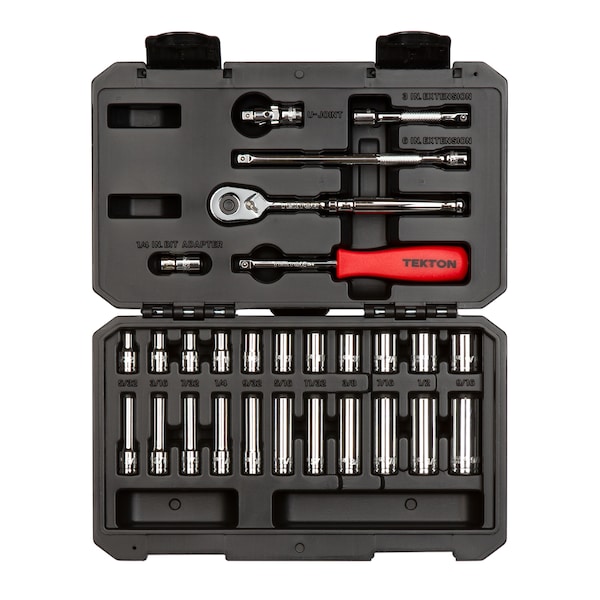 Tekton 1/4 Inch Drive 6-Point Socket and Ratchet Set, 29-Piece (5/32-9/16 inch) - SKT05101