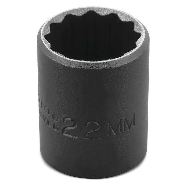 Proto 1/2 in Drive Impact Socket 22 mm Size 12 pt Standard Depth, Black Oxide - J7422MT