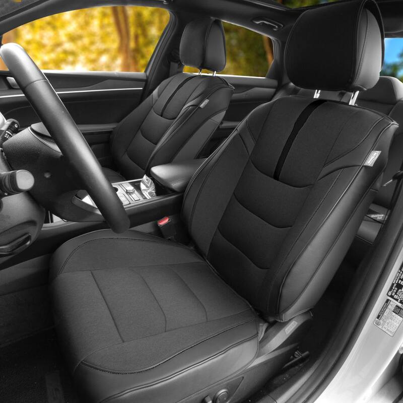 FH Group Universal 47 in. x 23 in. x 1 in. Fit Luxury Front Seat Cushions with Leatherette Trim for Cars, Trucks, SUVs or Vans - DMFB215102BLACK