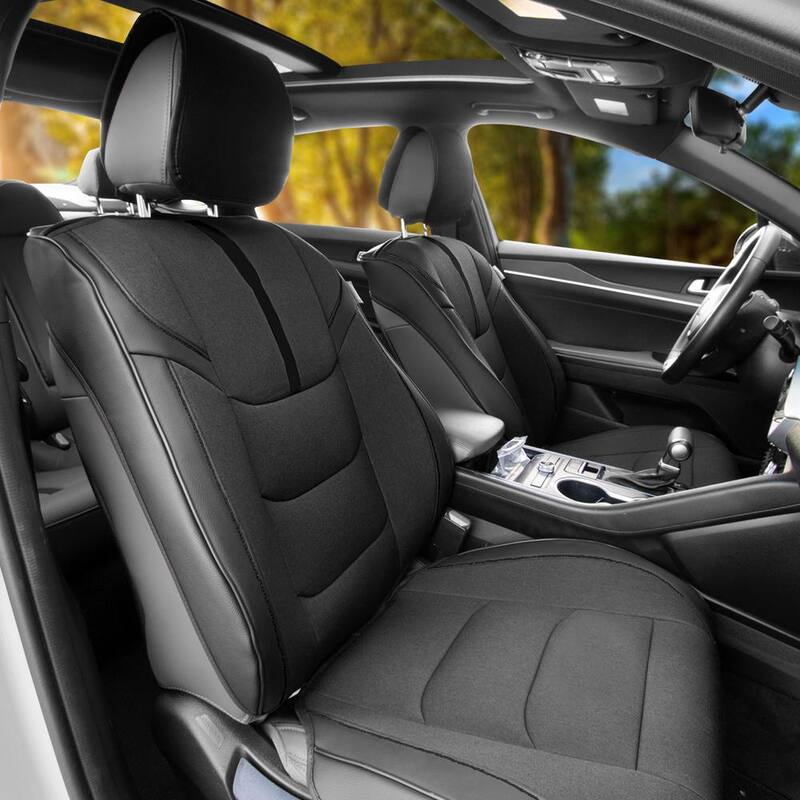FH Group Universal 47 in. x 23 in. x 1 in. Fit Luxury Front Seat Cushions with Leatherette Trim for Cars, Trucks, SUVs or Vans - DMFB215102BLACK