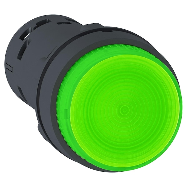 Botón pulsador monolítico iluminado de Schneider Electric, Harmony XB7, plástico, verde, 22mm, LED integrado, retorno por resorte, 24V CA CC, 1 contacto normalmente abierto (1NO) - XB7NW33B1.