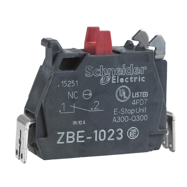 Contacto único Schneider Electric, bloque de contacto Harmony XB4, aleación de plata, conector faston, 1 NC, montaje frontal - ZBE1023