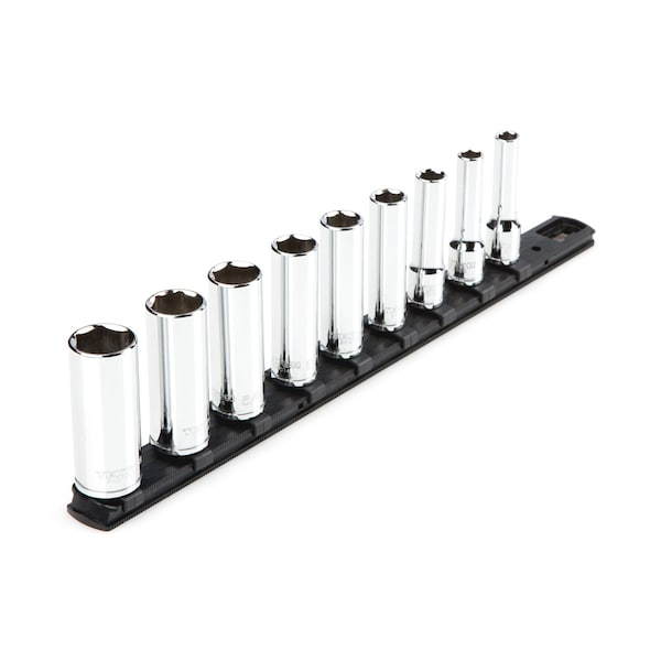 Tekton 3/8 Inch Drive Deep 6-Point Socket Set with Rail, 9-Piece (5/16-3/4 in.) - SHD91105
