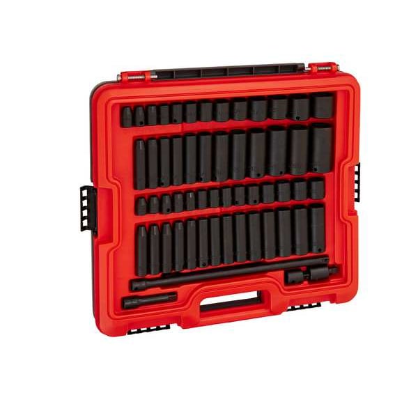 Proto 3/8 in Drive Socket Set Metric, SAE 58 Pieces 1/4 in to 1 in, 6 mm to 19 mm , Black Phosphate - J72358IM