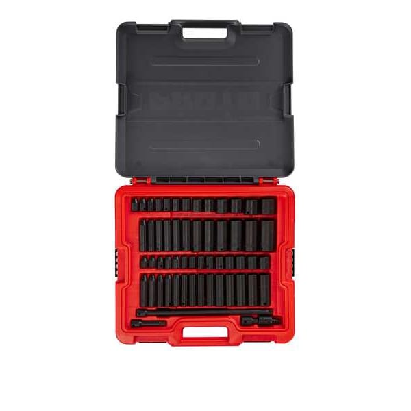 Proto 3/8 in Drive Socket Set Metric, SAE 58 Pieces 1/4 in to 1 in, 6 mm to 19 mm , Black Phosphate - J72358IM
