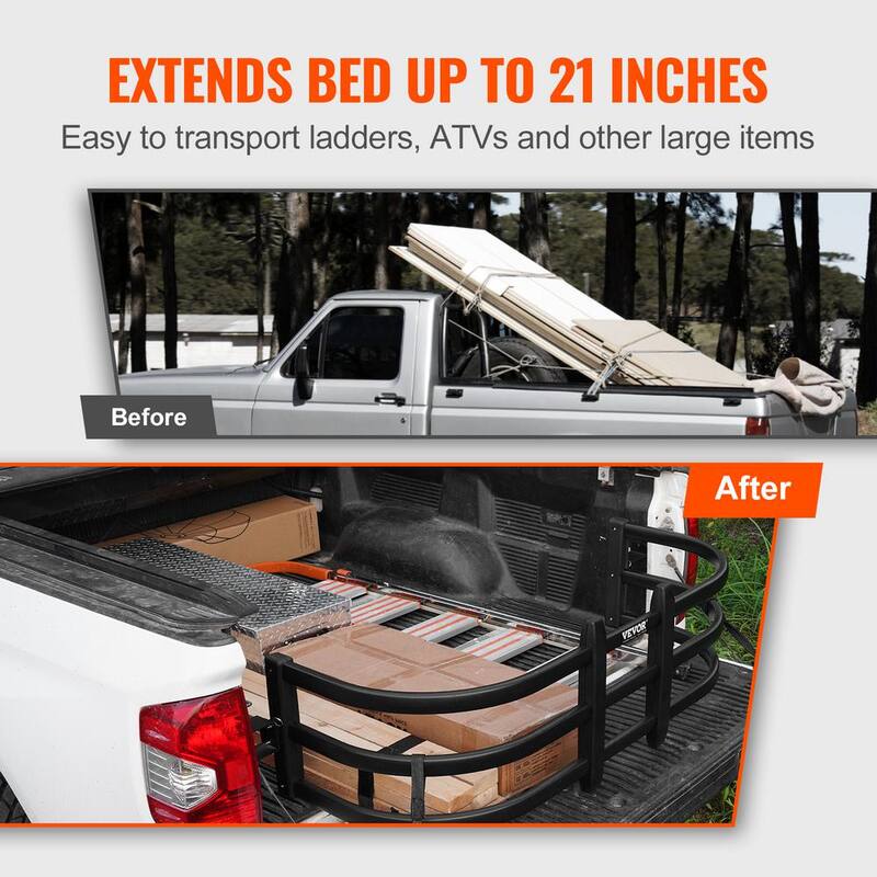 VEVOR Truck Bed Extender Aluminum Retractable Tailgate Extender 51.6-64 in. Adjustable Length Fits for Ridgelin Tacoma, etc. - KCCKZKH6063T6S2UYV0