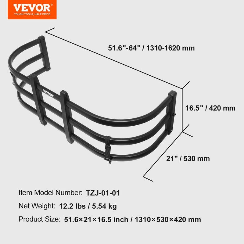 VEVOR Truck Bed Extender Aluminum Retractable Tailgate Extender 51.6-64 in. Adjustable Length Fits for Ridgelin Tacoma, etc. - KCCKZKH6063T6S2UYV0