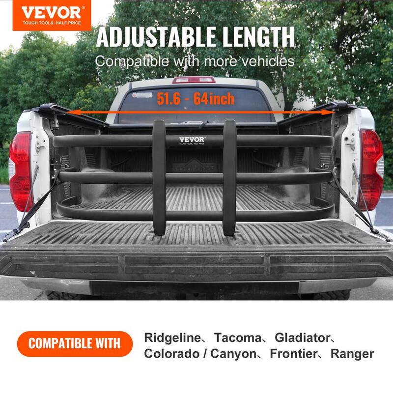 VEVOR Truck Bed Extender Aluminum Retractable Tailgate Extender 51.6-64 in. Adjustable Length Fits for Ridgelin Tacoma, etc. - KCCKZKH6063T6S2UYV0