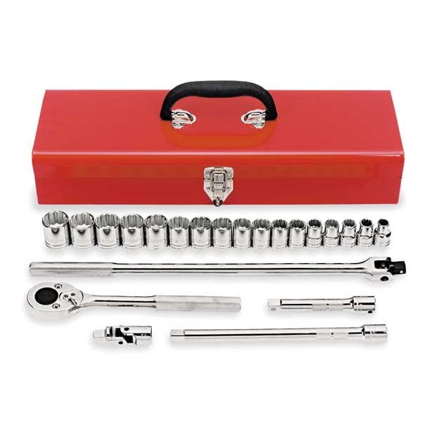 Proto 1/2" Drive Socket Set Metric 22 Pieces 10 mm to 26 mm , Full Polish - J54210A