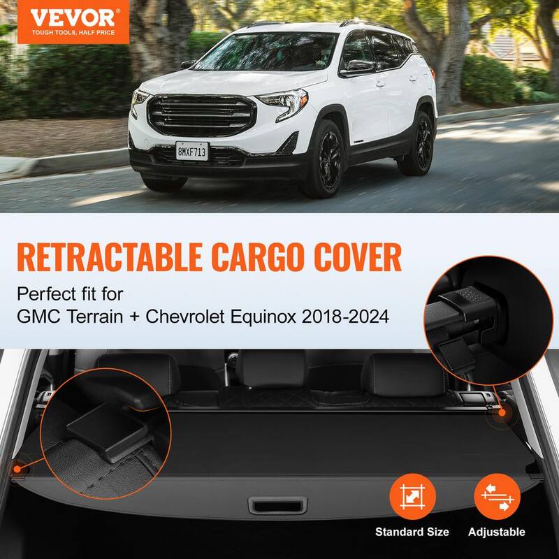 VEVOR Retractable Cargo Cover for Chevrolet, Waterproof Trunk Cover Security Shield Shade for GMC Terrain + Chevrolet Equinox - YCKSSSHCGYCKRKCRGV0