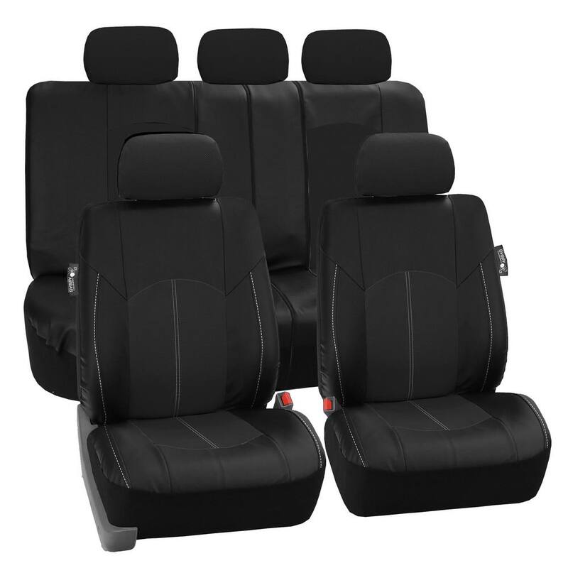 FH Group Highest Grade Faux Leather 47 in. x 23 in. x 1 in. Seat Covers - Full Set - DMPU008115BLACK