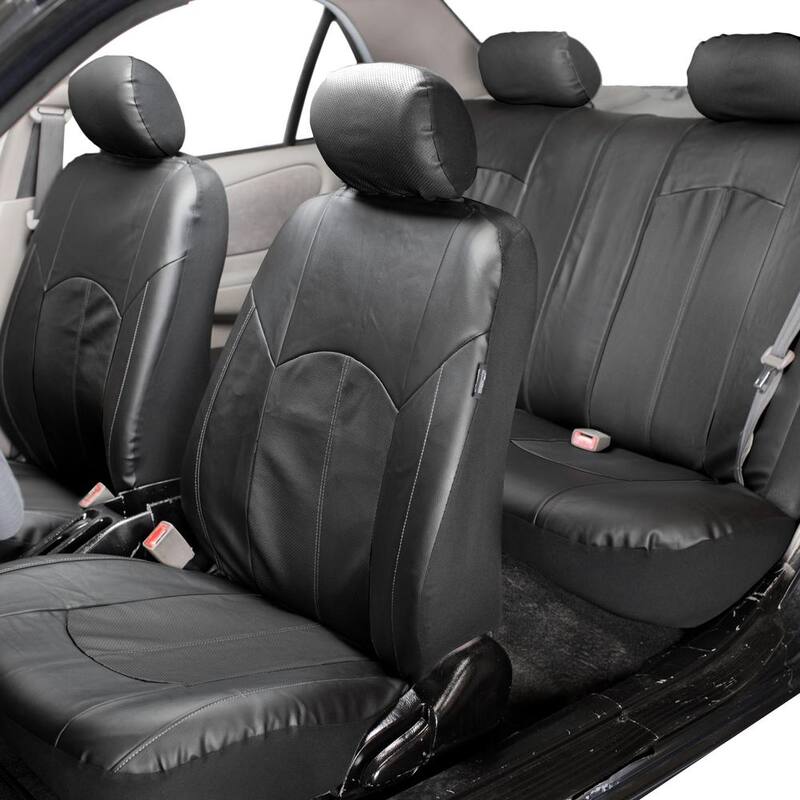 FH Group Highest Grade Faux Leather 47 in. x 23 in. x 1 in. Seat Covers - Full Set - DMPU008115BLACK