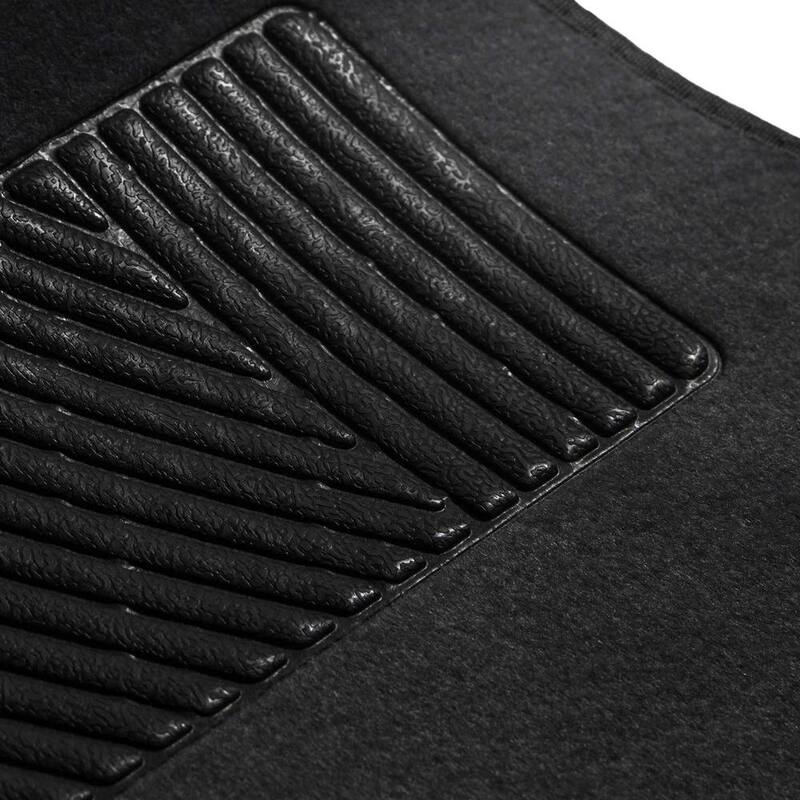 FH Group Non Slip Black with Striped Heel Pad 4 Pieces 28 in. x 18 in. Soft Carpet Car Floor Mats - DMF14403BLACK