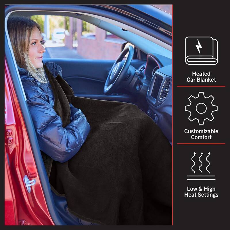 Stalwart Heated Blanket - Portable 12-Volt Electric Travel Blanket for Car, Truck, or RV (Black) - 75-CAR2013