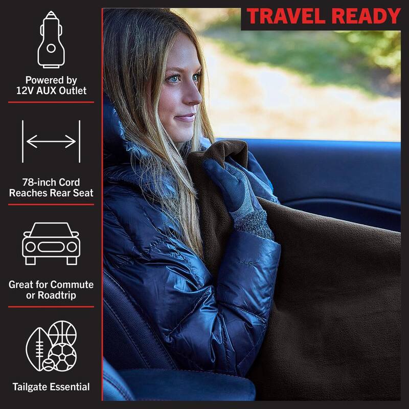 Stalwart Heated Blanket - Portable 12-Volt Electric Travel Blanket for Car, Truck, or RV (Black) - 75-CAR2013
