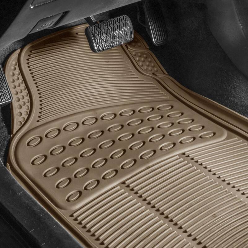 FH Group Beige 3-Piece Heavy-Duty High Quality Vinyl Car Floor Mats - Universal Fit for Cars, SUVs, Vans and Trucks - Full Set - DMF11306BEIGE