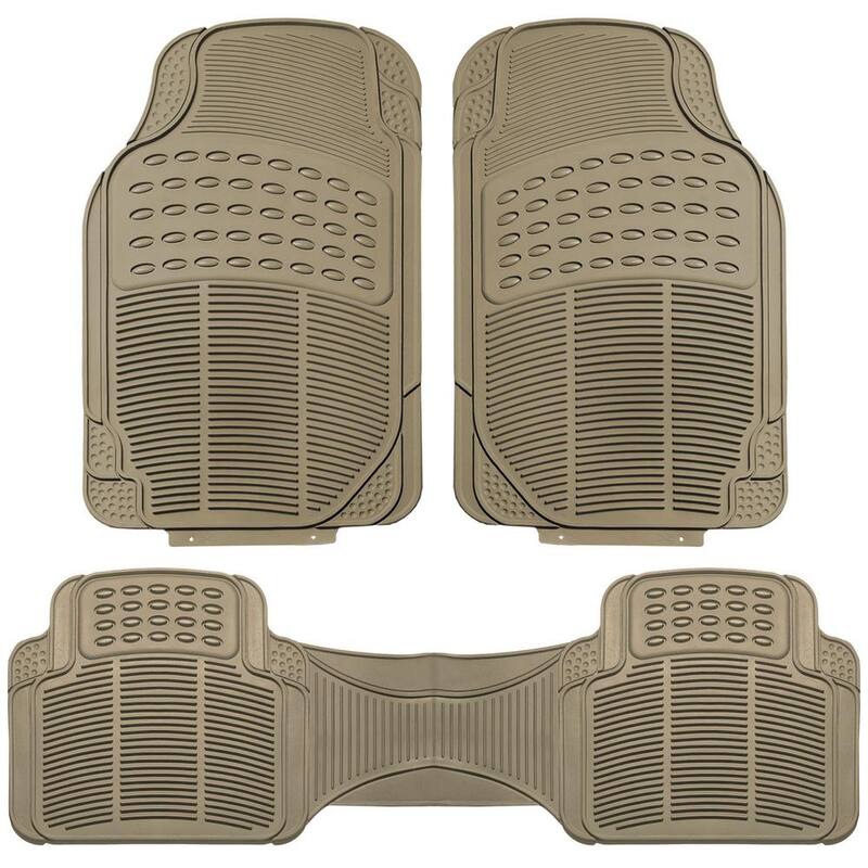 FH Group Beige 3-Piece Heavy-Duty High Quality Vinyl Car Floor Mats - Universal Fit for Cars, SUVs, Vans and Trucks - Full Set - DMF11306BEIGE