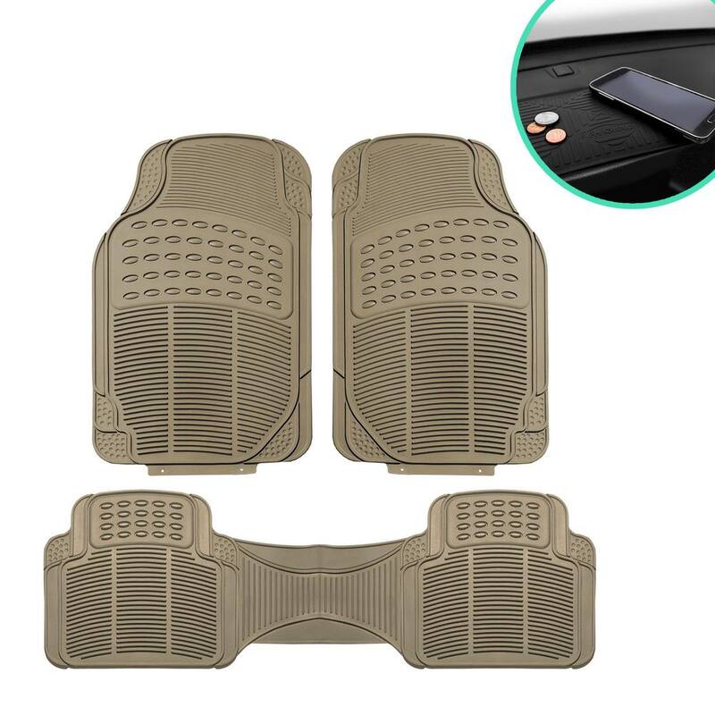 FH Group Beige 3-Piece Heavy-Duty High Quality Vinyl Car Floor Mats - Universal Fit for Cars, SUVs, Vans and Trucks - Full Set - DMF11306BEIGE
