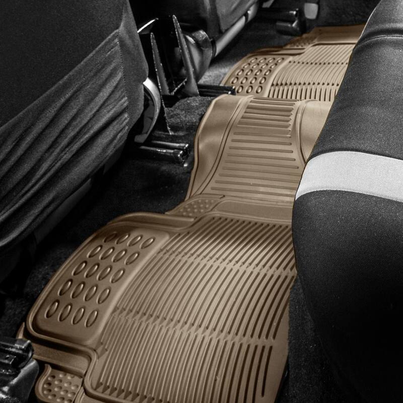 FH Group Beige 3-Piece Heavy-Duty High Quality Vinyl Car Floor Mats - Universal Fit for Cars, SUVs, Vans and Trucks - Full Set - DMF11306BEIGE