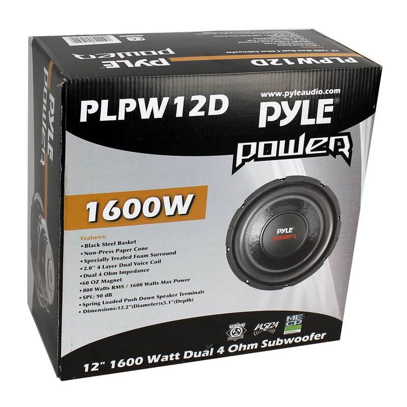 PYLE PLPW12D 12 in. 1600-Watt 4 Ohm DVC Black Car Stereo Audio Power Subwoofer Dual Coil - PLPW12D