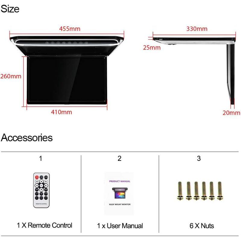 Etokfoks 17.3 in. Car Overhead Flip Down Monitor Screen Dispaly 1080P Video HD Digital TFT Wide Screen Ultra-Thin Roof Mounted - MLSA04-3LT211