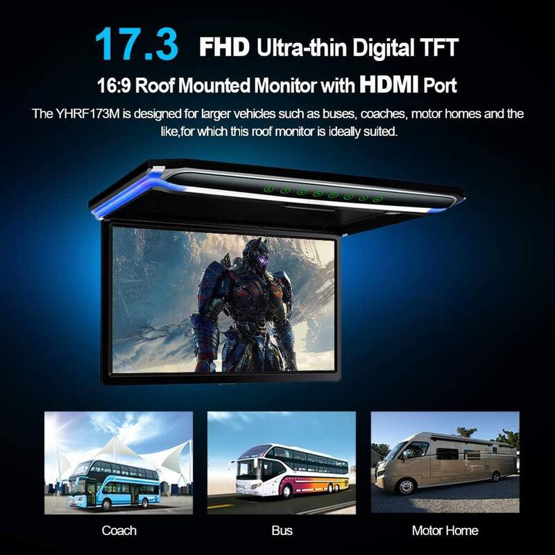 Etokfoks 17.3 in. Car Overhead Flip Down Monitor Screen Dispaly 1080P Video HD Digital TFT Wide Screen Ultra-Thin Roof Mounted - MLSA04-3LT211