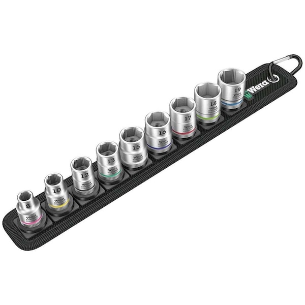 Posdatas 0.25 in. 9 Piece Metric Sockets on Storage Belt - PO2682460