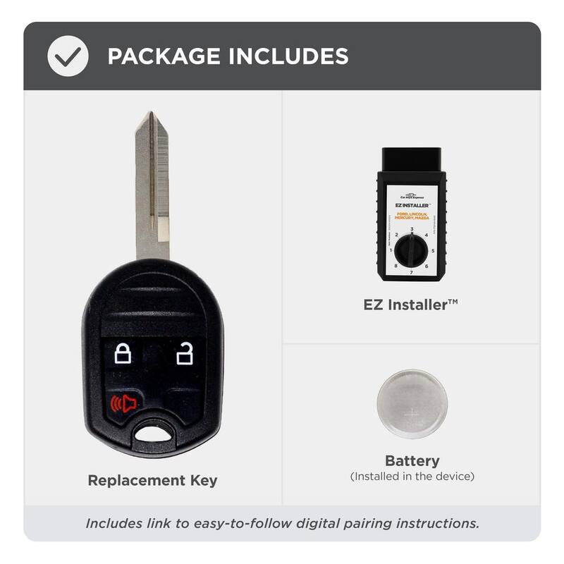 Car Keys Express Simple Key Replacement Kit for Ford and Lincoln - 3 Button Key Fob with Lock,Unlock,Panic Functions and Easy Programmer - FORRK3SK-PK