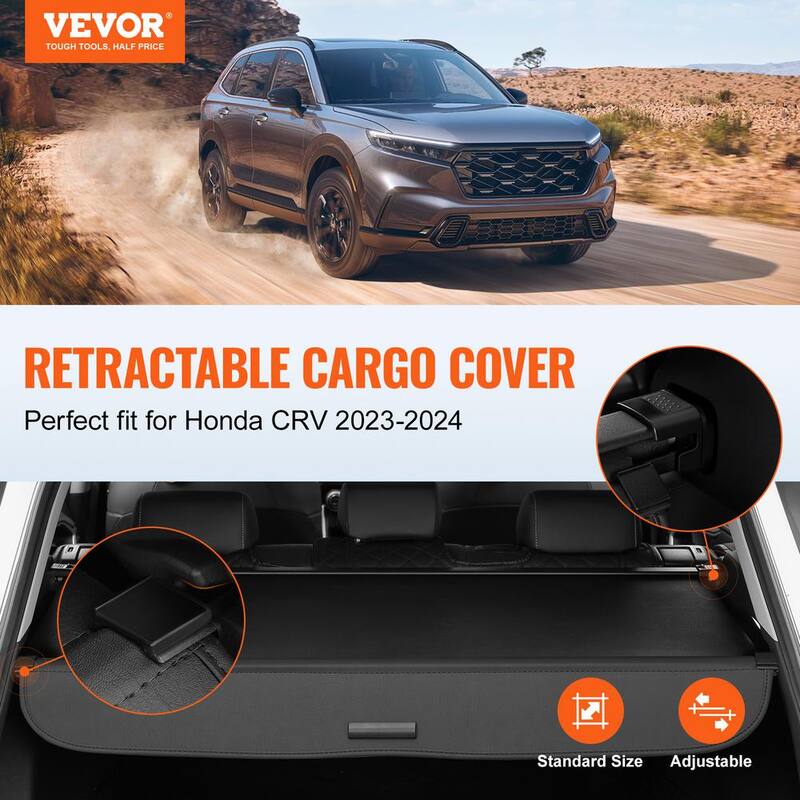 VEVOR Retractable Cargo Cover for Honda, Upgraded Waterproof Trunk Cover Security Shield Shade for Honda CRV 2023-2024 - YCKSSSHCGYCKLJ727V0