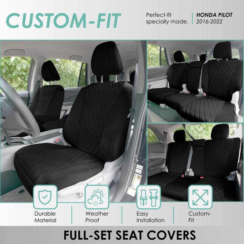 FH Group Neoprene Custom-Fit Seat Covers for 2016 - 2022 Honda Pilot 26*22*6 Full Set - DMCM5027BLK-FU