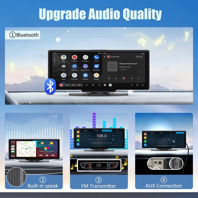Etokfoks 10.26 in. Portable Car Touch Screen CarPlay Auto with 2.5K Dash Cam 1080P Backup Camera Bluetooth/GPS Navigation/TF Card - MLSA04-4LT095