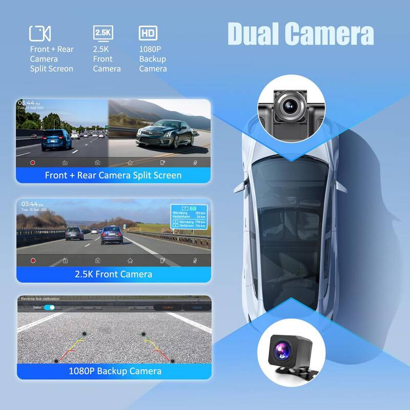 Etokfoks 10.26 in. Portable Car Touch Screen CarPlay Auto with 2.5K Dash Cam 1080P Backup Camera Bluetooth/GPS Navigation/TF Card - MLSA04-4LT095