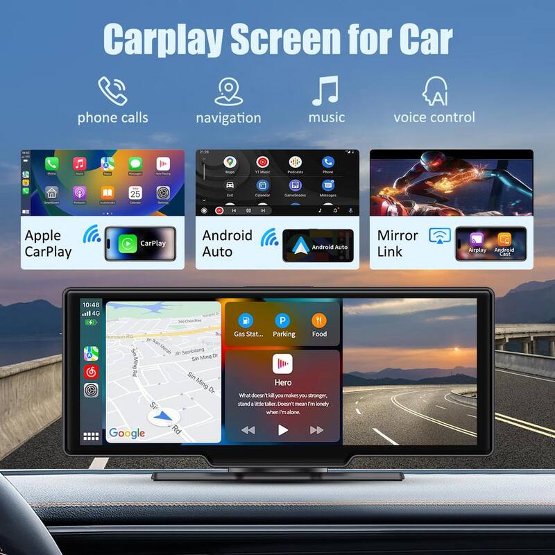 Etokfoks 10.26 in. Portable Car Touch Screen CarPlay Auto with 2.5K Dash Cam 1080P Backup Camera Bluetooth/GPS Navigation/TF Card - MLSA04-4LT095