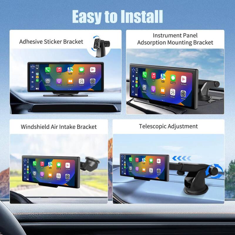 Etokfoks 10.26 in. Portable Car Touch Screen CarPlay Auto with 2.5K Dash Cam 1080P Backup Camera Bluetooth/GPS Navigation/TF Card - MLSA04-4LT095