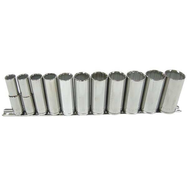 Westward 1/2" Drive Socket Set SAE 11 Pieces 9/16 in to 1 1/8 in , Chrome - 4LXC7