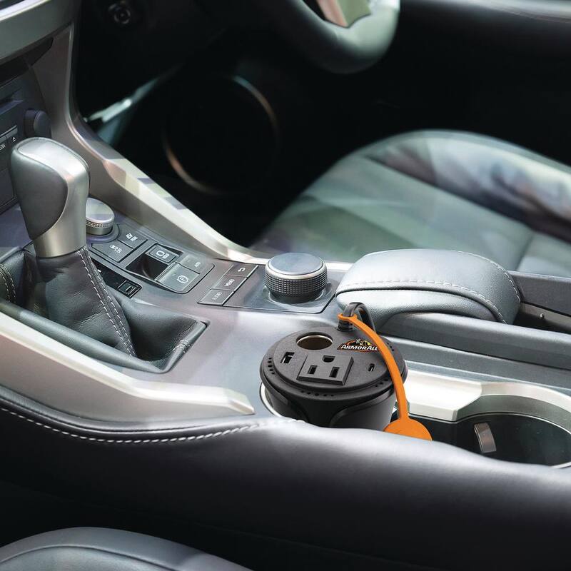 Armor All 150W Cup Holder Power Inverter, DC AC USB Type-C, Extend Power to Back of Car - API8-1004-BLK