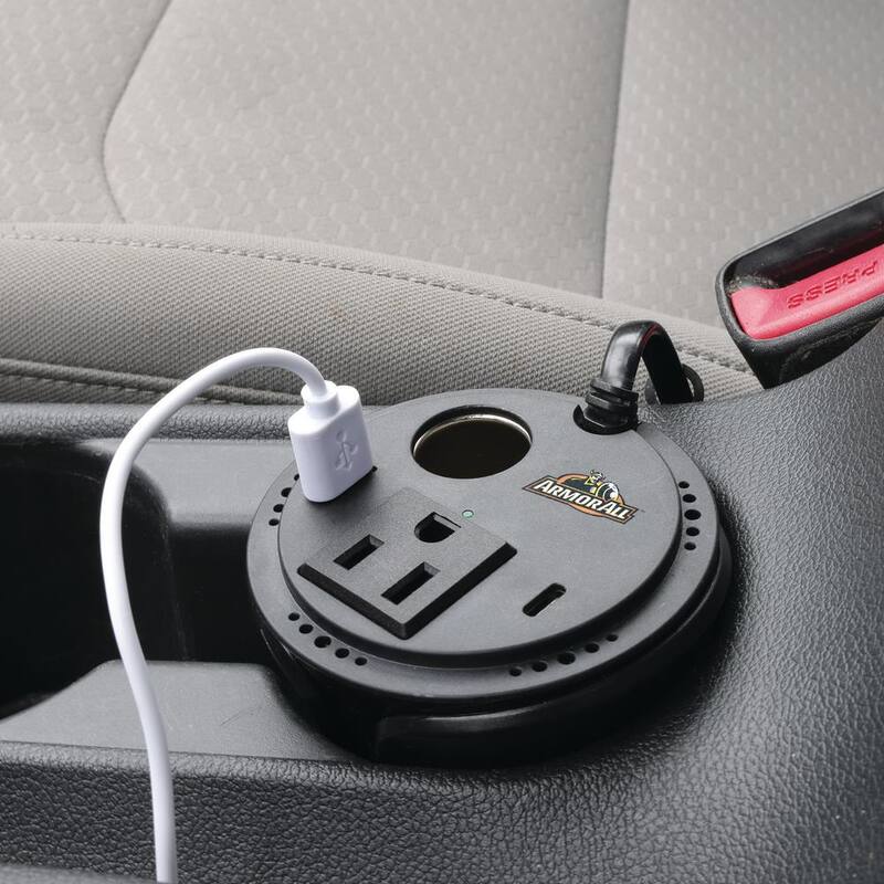 Armor All 150W Cup Holder Power Inverter, DC AC USB Type-C, Extend Power to Back of Car - API8-1004-BLK