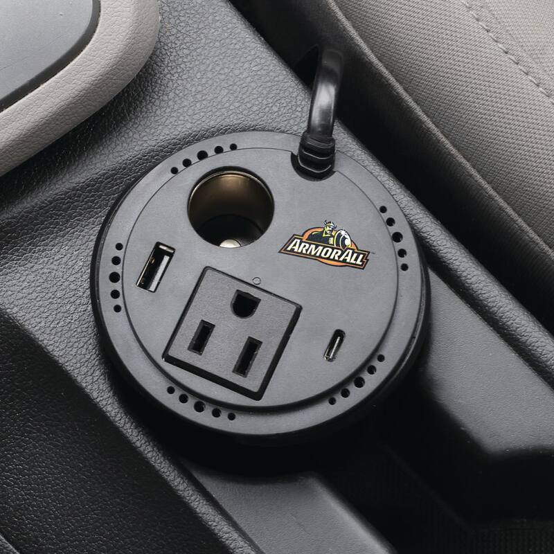 Armor All 150W Cup Holder Power Inverter, DC AC USB Type-C, Extend Power to Back of Car - API8-1004-BLK