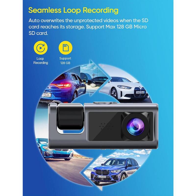Etokfoks 3 Channel Dash Cam Front and Rear Inside 1080P Dash Dashcam 3-Way Triple Car Camera with IR Night Vision G-Sensor - MLSA04-3LT197