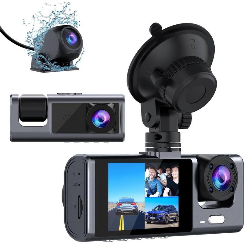 Etokfoks 3 Channel Dash Cam Front and Rear Inside 1080P Dash Dashcam 3-Way Triple Car Camera with IR Night Vision G-Sensor - MLSA04-3LT197