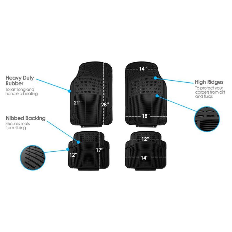 FH Group Black 4 Piece Heavy-duty Rubber Car Floor Mats - Front 26 x 18, Rear 13 x 15.5 inches Full Set - DMF11305BLACK