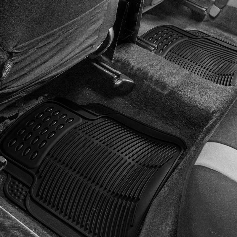 FH Group Black 4 Piece Heavy-duty Rubber Car Floor Mats - Front 26 x 18, Rear 13 x 15.5 inches Full Set - DMF11305BLACK