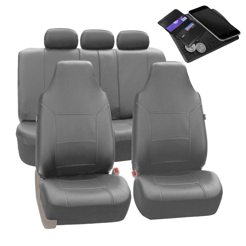 FH Group PU Leather 47 in. x 23 in. x 1 in. Royal Full Set Seat Covers - DMPU103SDGRY115
